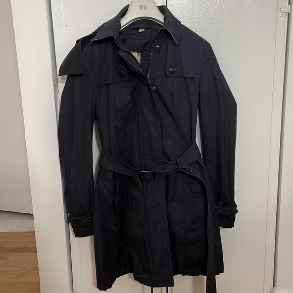 Burberry Brit Navy Blue Reymore Trench Coat - Removable Hood/Lining - Size Small - Picture 3 of 13